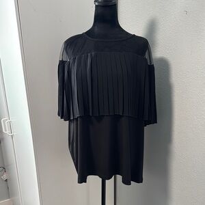 Jones New York Black Pleated Overlay Blouse